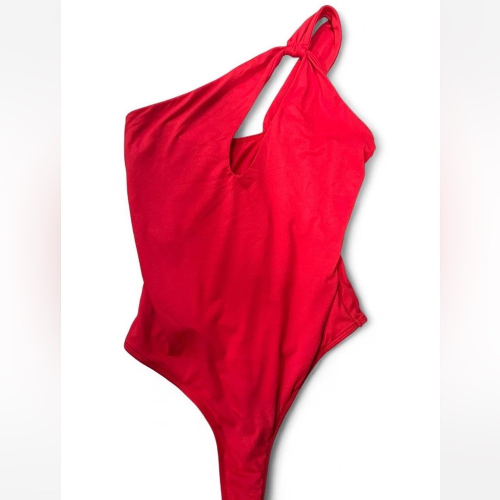 One shoulder red bodysuit with cut out